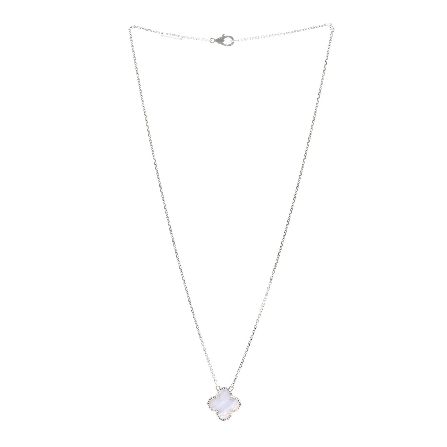 18K White Gold Chalcedony Vintage Alhambra Pendant Necklace
