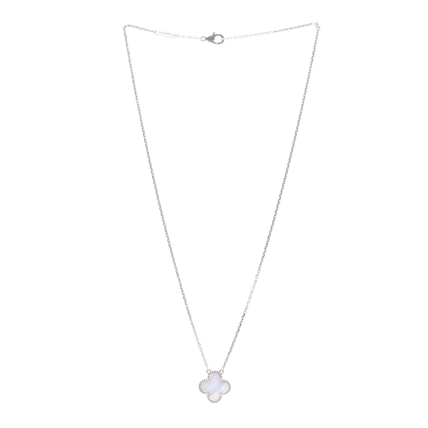Van Cleef & Arpels 18K White Gold Chalcedony Vintage Alhambra Pendant Necklace 3 of 5
