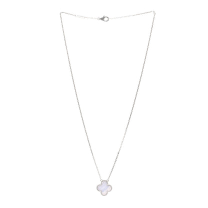 Van Cleef & Arpels 18K White Gold Chalcedony Vintage Alhambra Pendant Necklace 3 of 5
