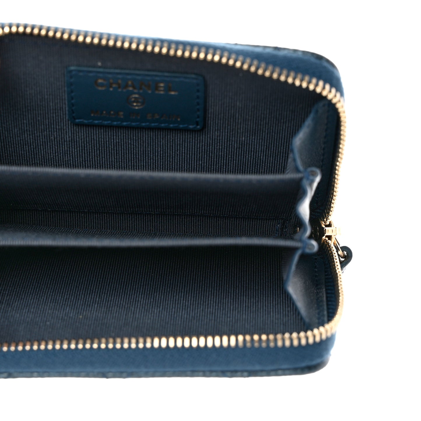 Iridescent Caviar Quilted Zip Coin Purse Dark Blue