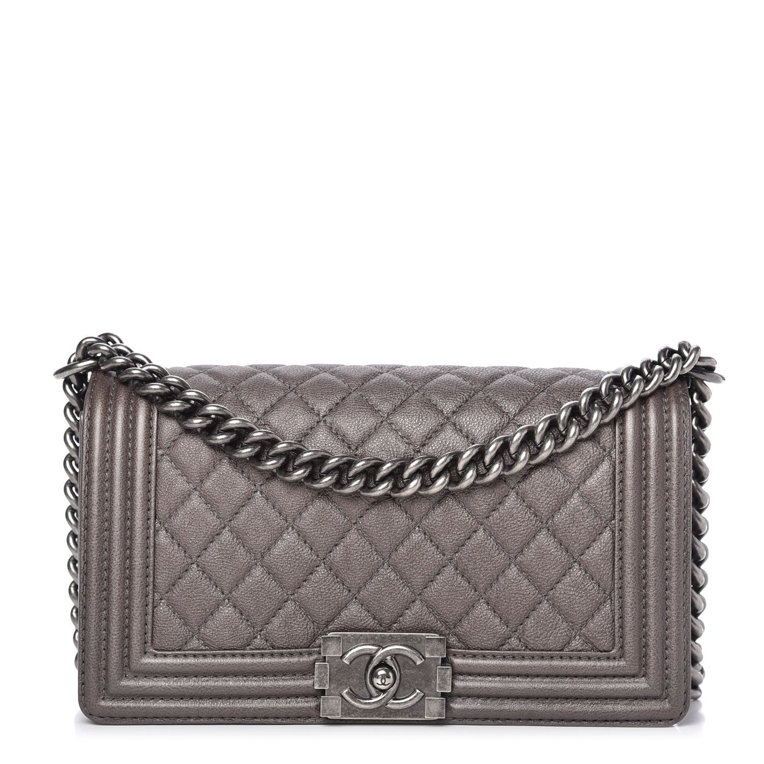 Chanel Metallic Calfskin Quilted Medium Boy Flap Dark Silver 1 of 11