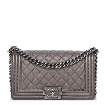 Chanel Metallic Calfskin Quilted Medium Boy Flap Dark Silver 1 of 11