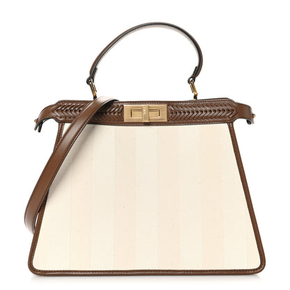 Fendi Canvas Pequin Calfskin Ceylon Medium Peekaboo I SEE U Satchel Grezzo Gianduia 1 of 10