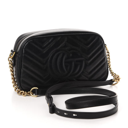 Gucci Calfskin Matelasse Small GG Marmont Chain Shoulder Bag Black 2 of 9