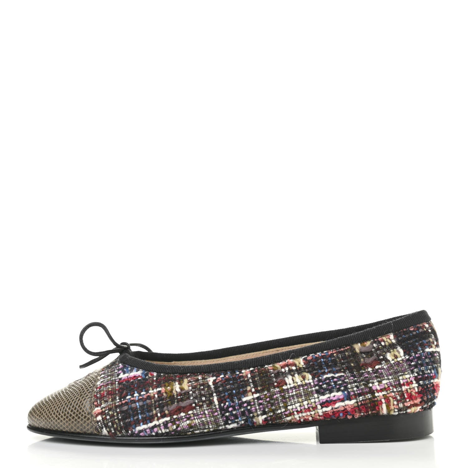 Chanel Tweed Lizard CC Cap Toe Ballerina Flats 38 Multicolor Khaki 1 of 9