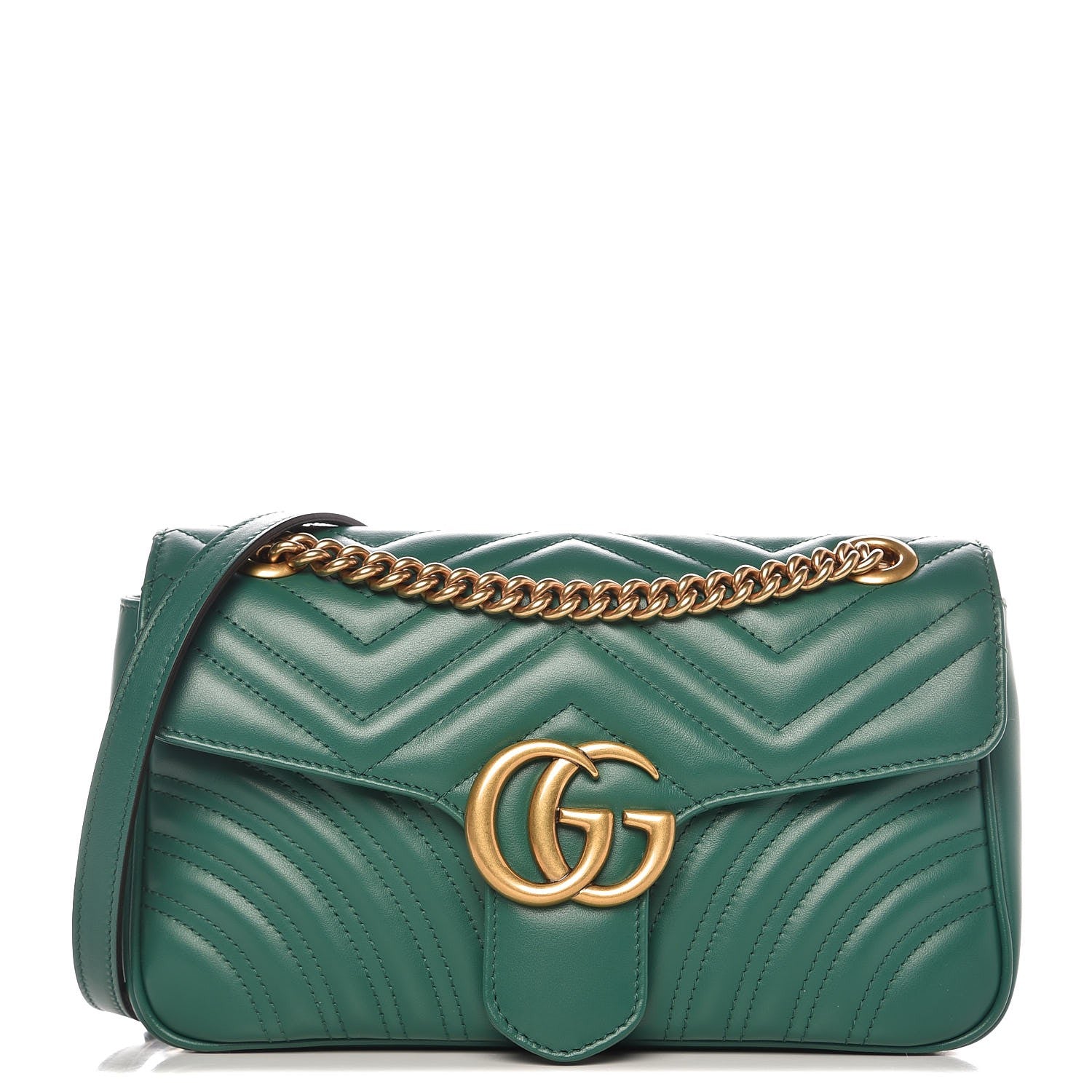 Gucci Calfskin Matelasse Small GG Marmont Shoulder Bag Emerald Green 1 of 8