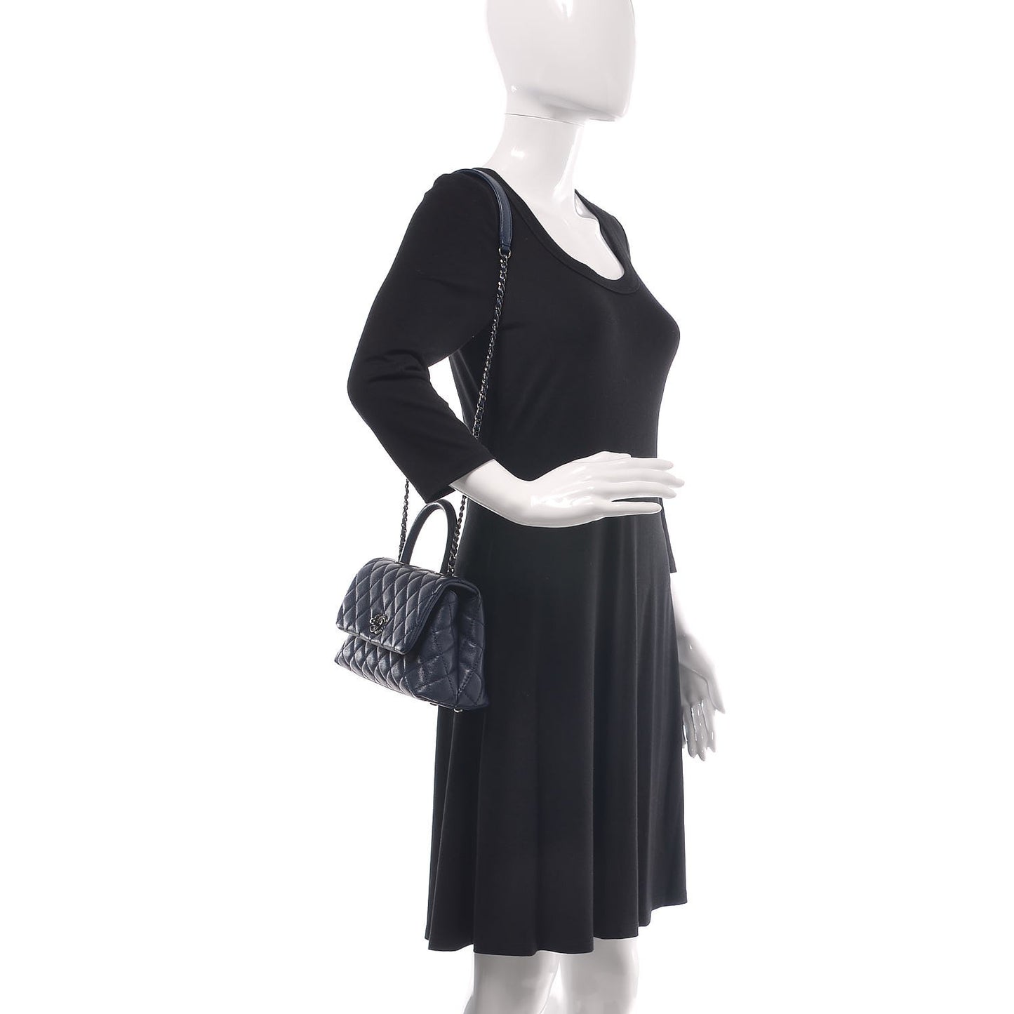 Caviar Quilted Mini Coco Handle Flap Navy Blue