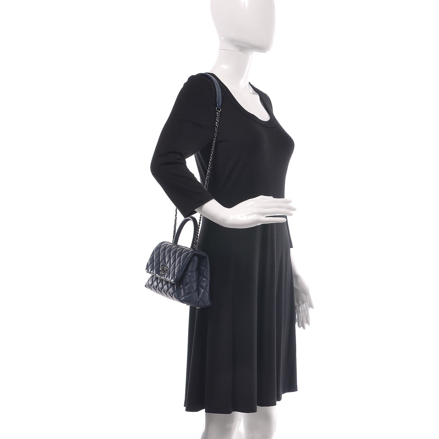 Chanel Caviar Quilted Mini Coco Handle Flap Navy Blue 3 of 9