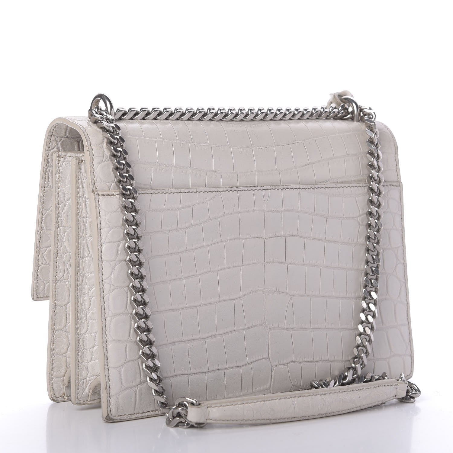 Saint Laurent Calfskin Crocodile Embossed Medium Monogram Sunset Blanc Vintage 3 of 13