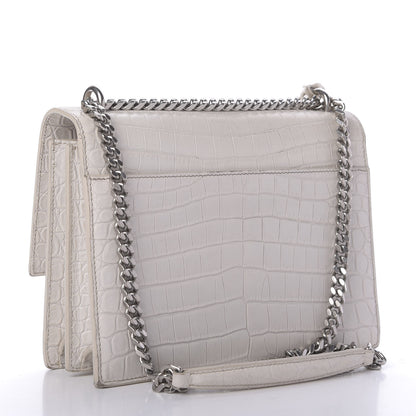 Saint Laurent Calfskin Crocodile Embossed Medium Monogram Sunset Blanc Vintage 3 of 13