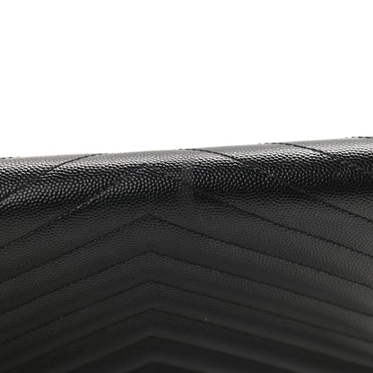 Saint Laurent Grain De Poudre Matelasse Chevron Monogram Envelope Chain Wallet Black 10 of 11