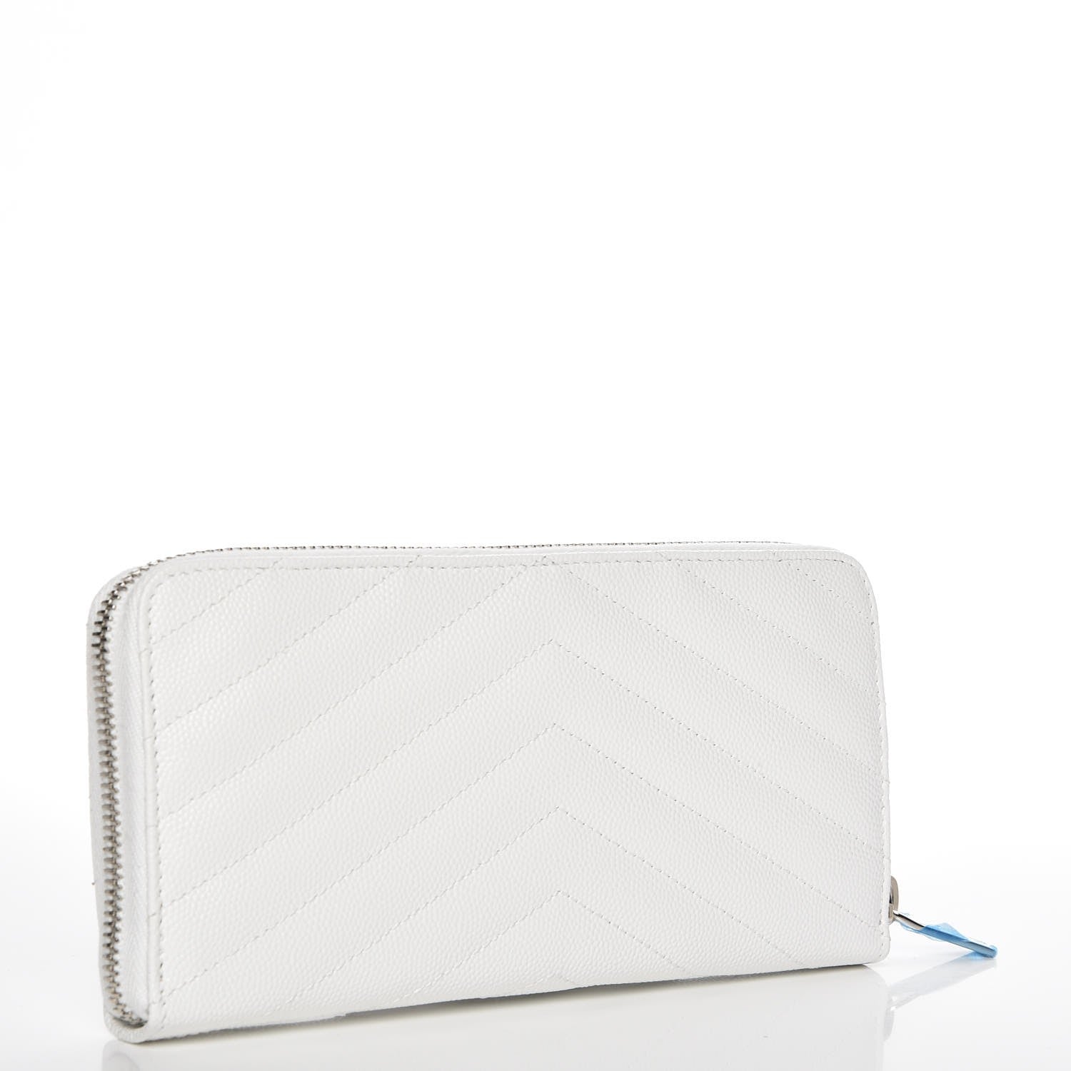 Saint Laurent Grain De Poudre Matelasse Chevron Monogram Zip Around Wallet Blanc Optique 3 of 8