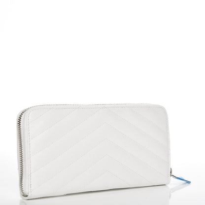 Saint Laurent Grain De Poudre Matelasse Chevron Monogram Zip Around Wallet Blanc Optique 3 of 8