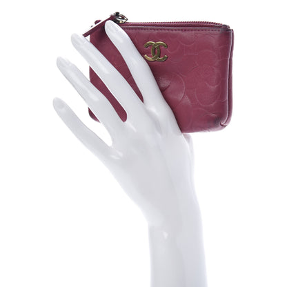 Chanel Lambskin Camellia Embossed Key Holder Case Fuchsia 2 of 16