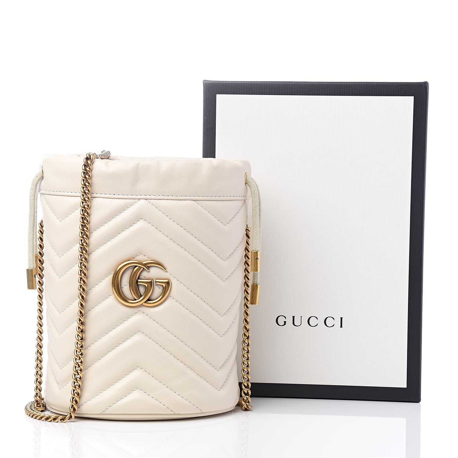 Gucci Calfskin Matelasse Mini GG Marmont 2.0 Bucket Bag White 11 of 11