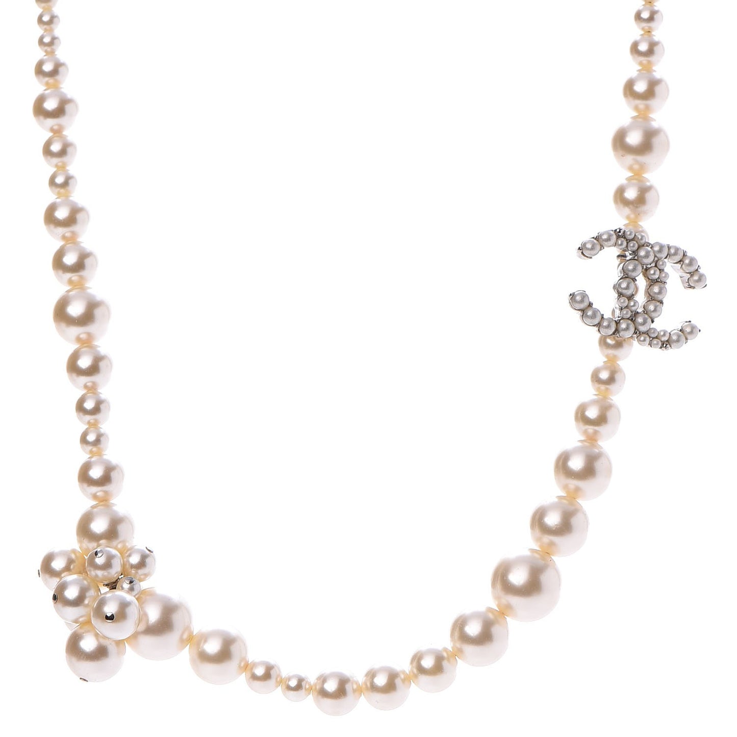 Pearl Cluster CC Necklace Silver
