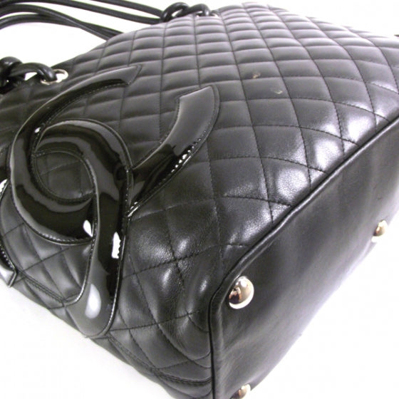Calfskin Quilted Large Cambon Tote Black