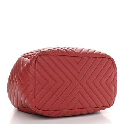 Chanel Deerskin Chevron Quilted Medium CC Chain Bucket Drawstring Bag Red 4 of 10