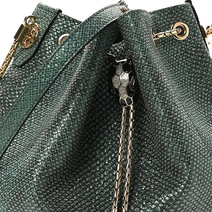 Bulgari Metallic Karung Serpenti Forever Bucket Bag Emerald Green 12 of 17
