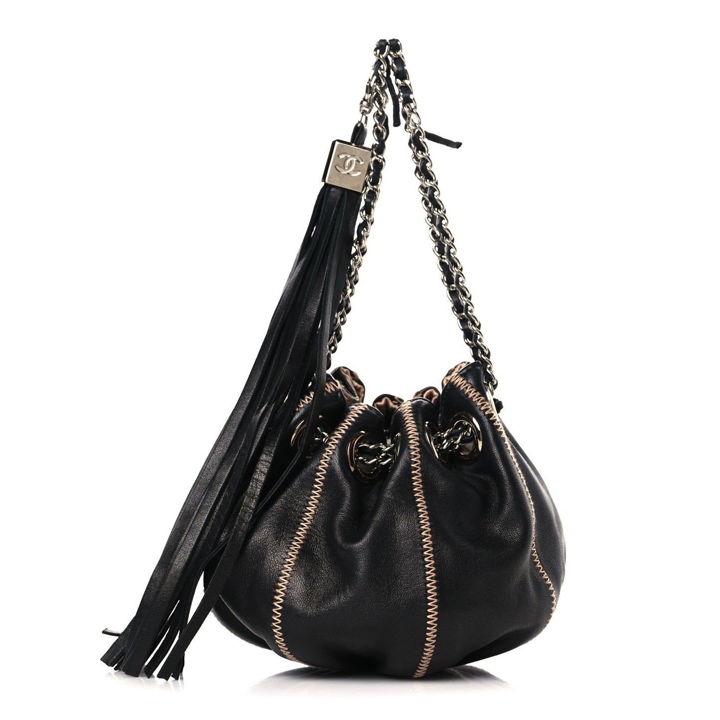 Lambskin Satin Reversible Mini Sac Cordon Black Peach