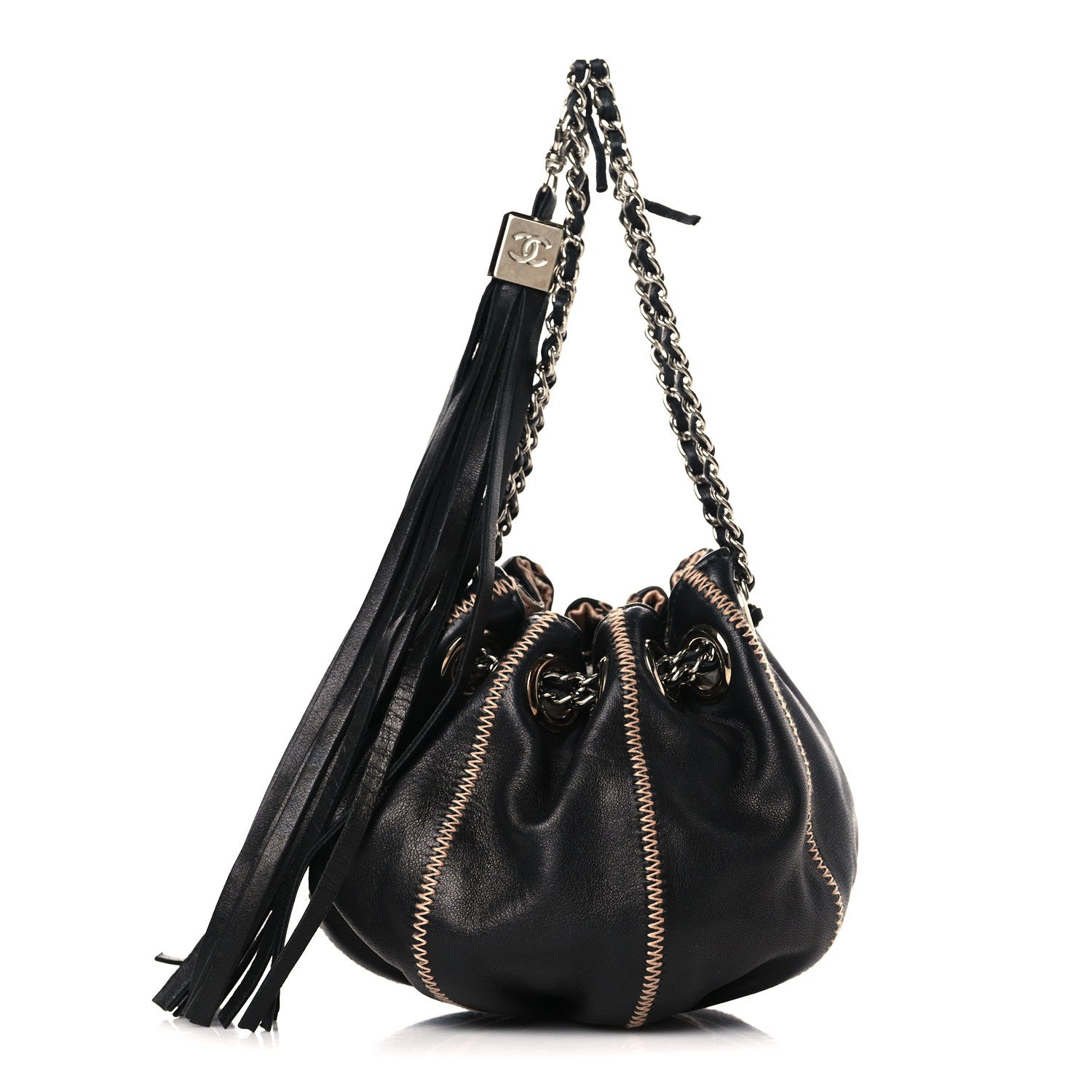 Chanel Lambskin Satin Reversible Mini Sac Cordon Black Peach 1 of 10
