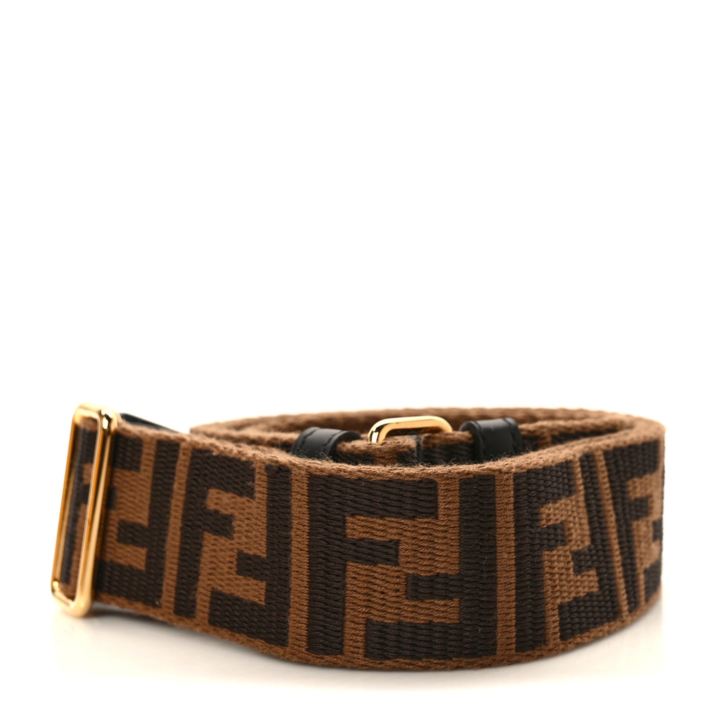 Jacquard Ribbon Vitello King FF Adjustable Strap You Fango Marrone Black