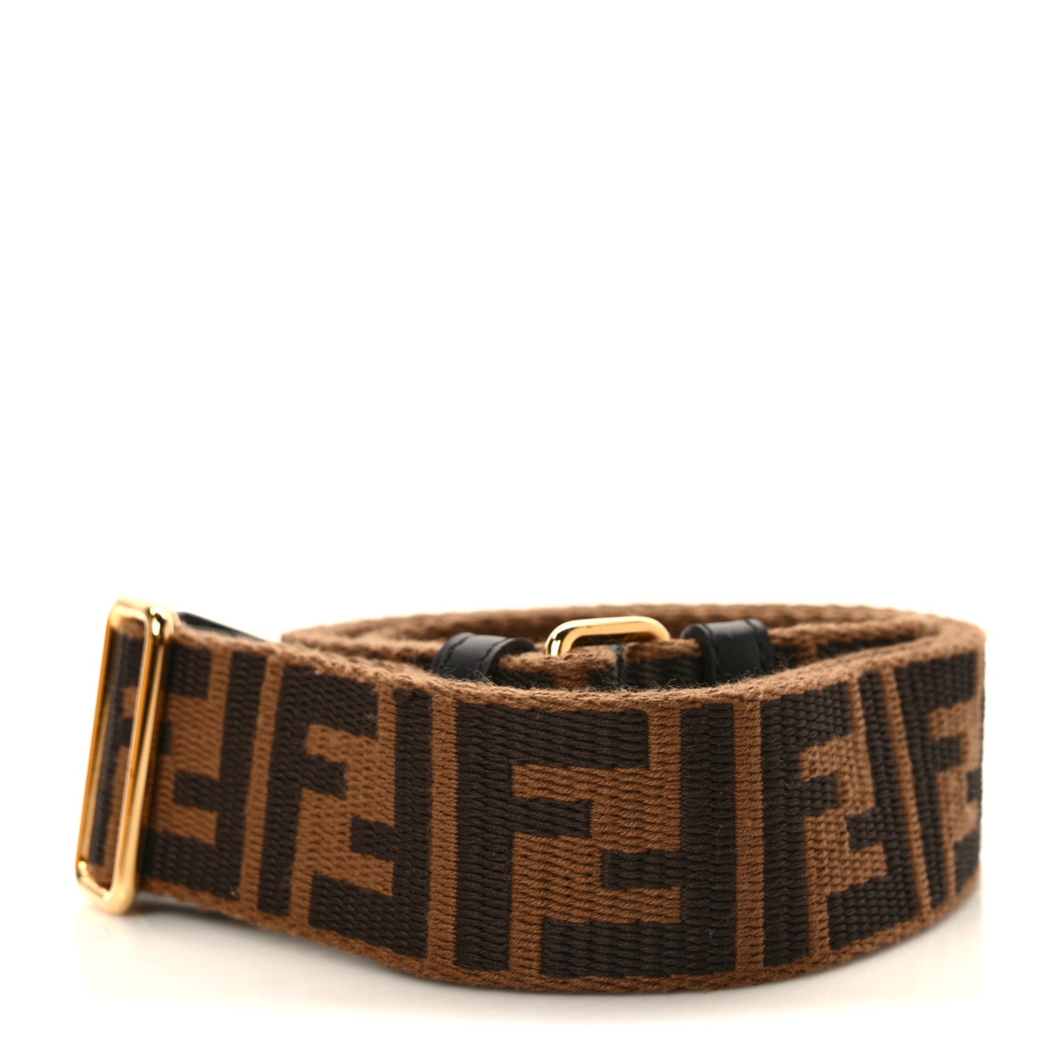 Fendi Jacquard Ribbon Vitello King FF Adjustable Strap You Fango Marrone Black 2 of 6