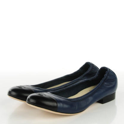 Chanel Lambskin Cap Toe CC Ballerina Flats 40 Navy Black 4 of 9