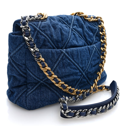 Chanel Denim Quilted Large Chanel 19 Flap Blue 3 of 10