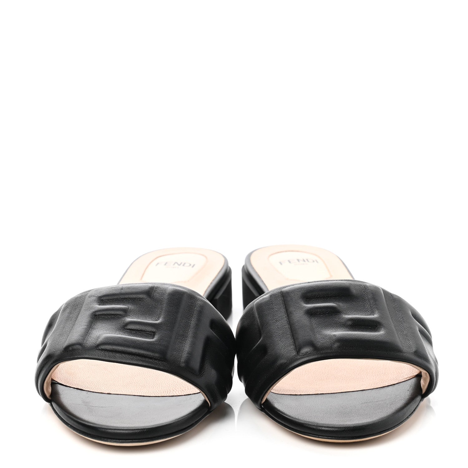 Fendi Nappa FF Embossed Flat Slide Sandals 37 Black 2 of 8