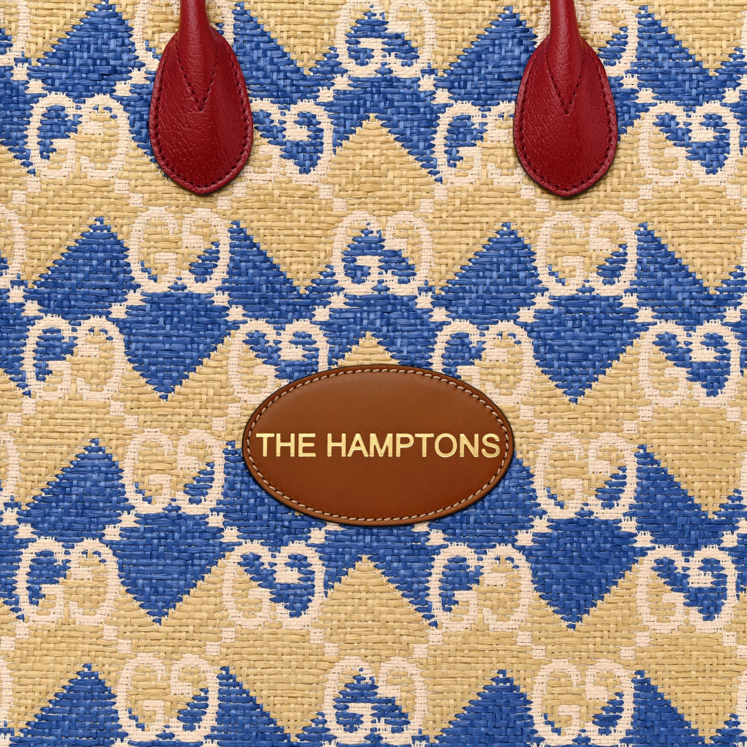 Gucci Raffia GG Monogram Hamptons Medium Tote Bag Beige Blue 8 of 10