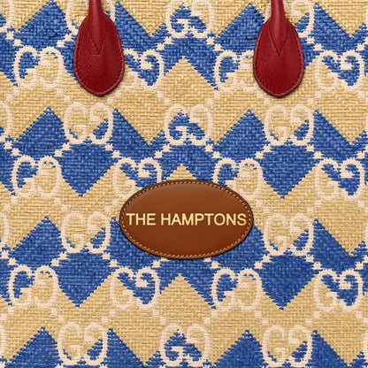 Gucci Raffia GG Monogram Hamptons Medium Tote Bag Beige Blue 8 of 10