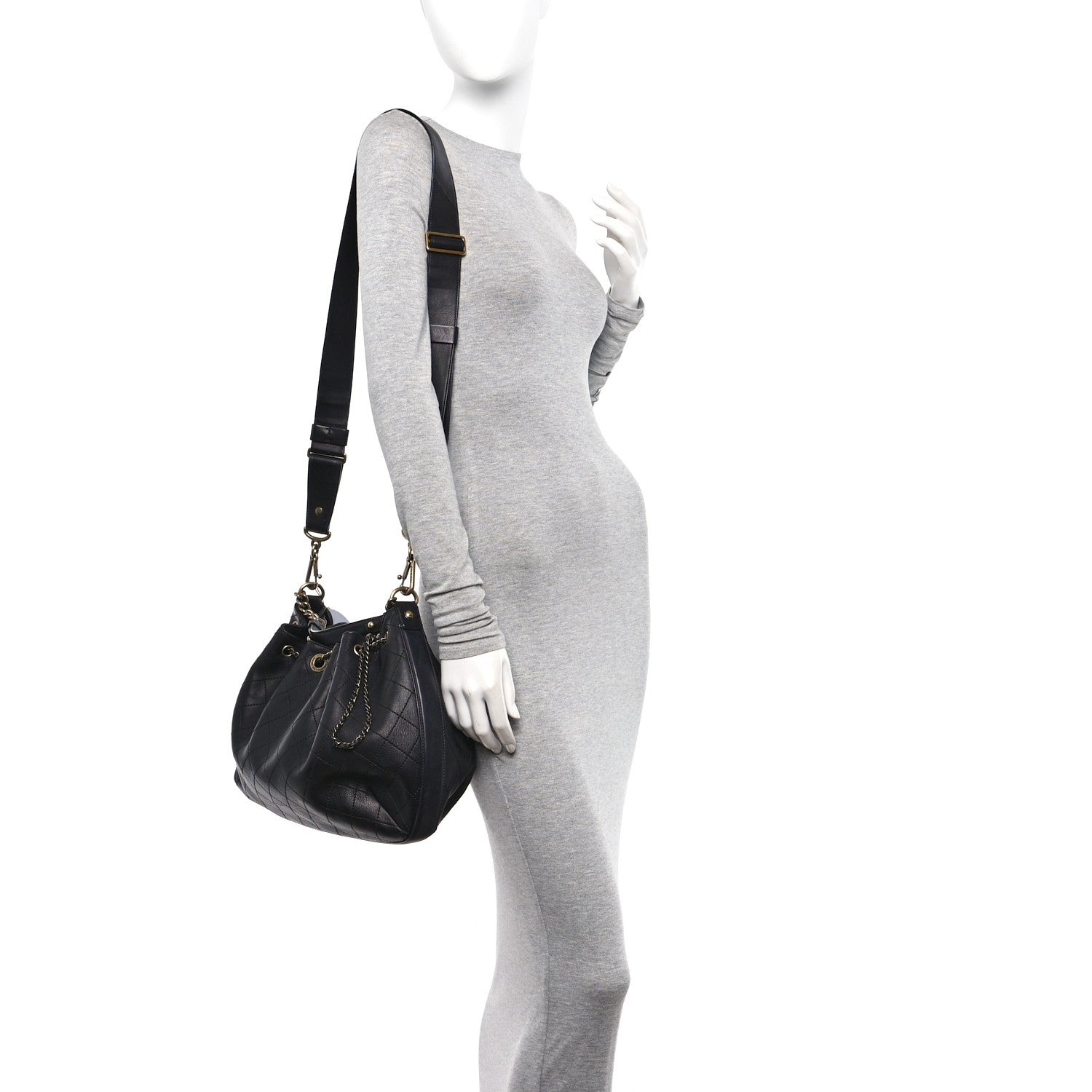 Chanel Calfskin Stitched Small Paris Rome Drawstring CC Bag Black 3 of 11