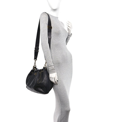 Chanel Calfskin Stitched Small Paris Rome Drawstring CC Bag Black 3 of 11