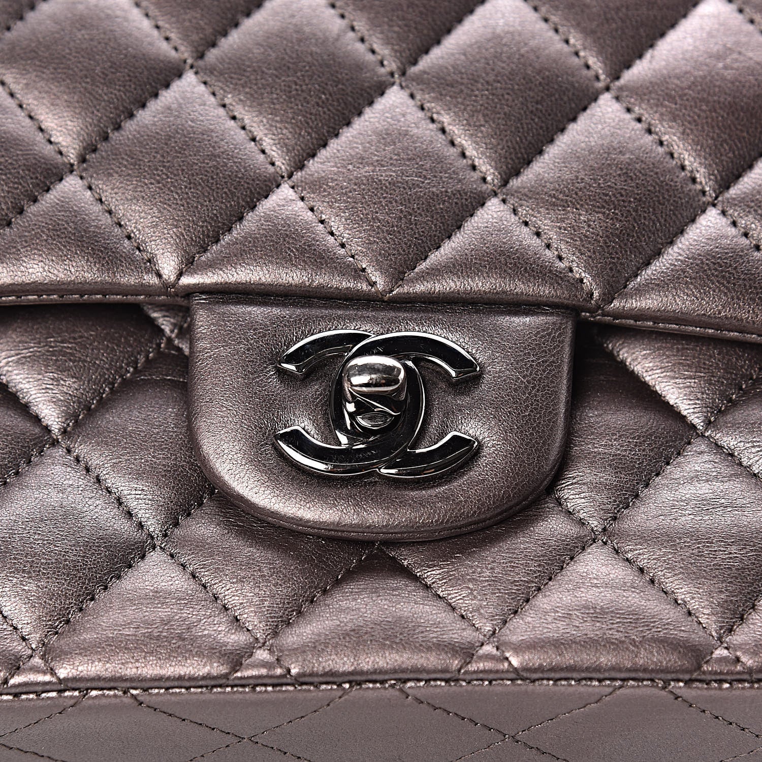 Chanel Metallic Lambskin Quilted Medium Double Flap Dark Grey 11 of 11