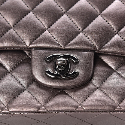 Chanel Metallic Lambskin Quilted Medium Double Flap Dark Grey 11 of 11
