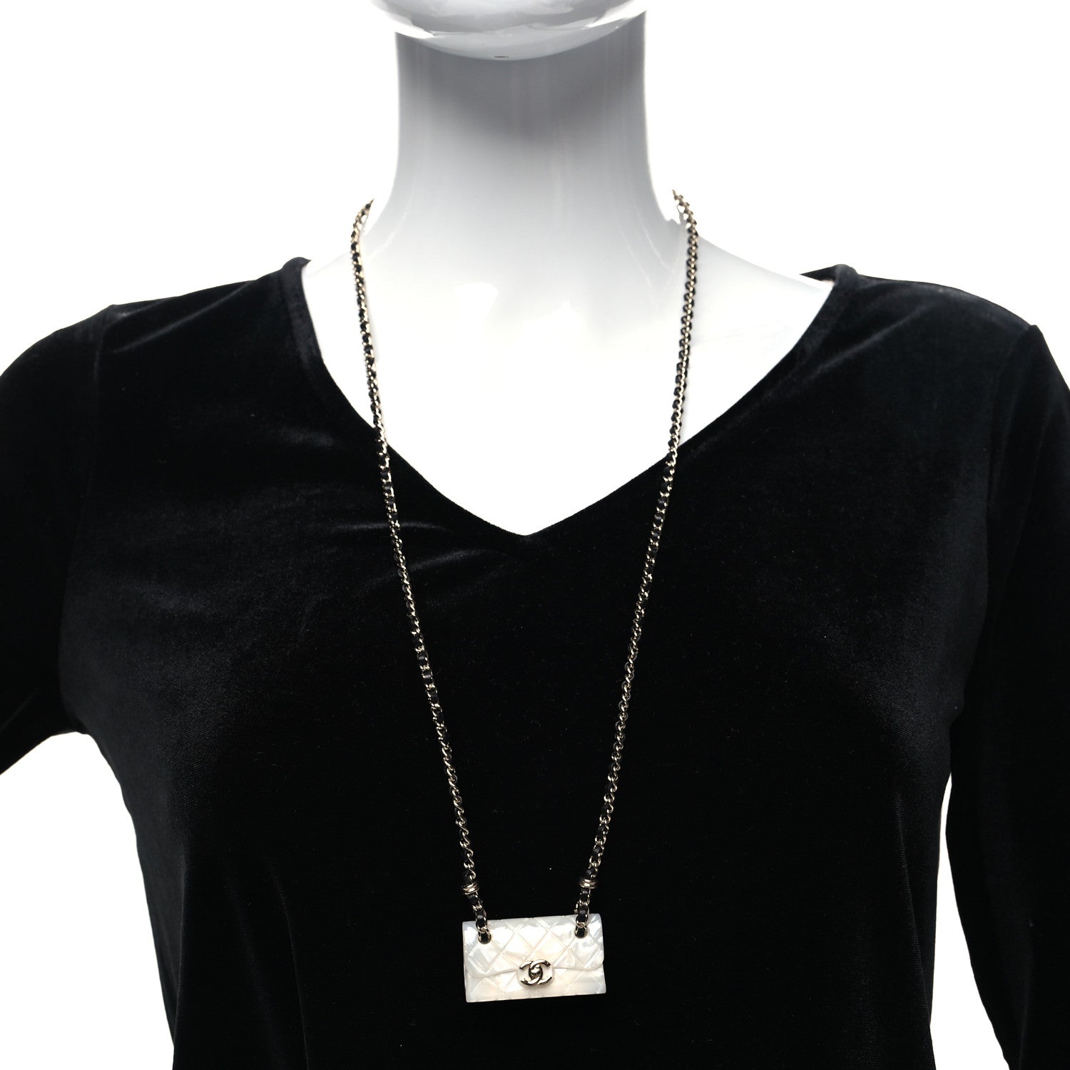 Chanel Metal Resin Calfskin Quilted CC Turnlock Chain Bag Necklace Gold White 2 of 5
