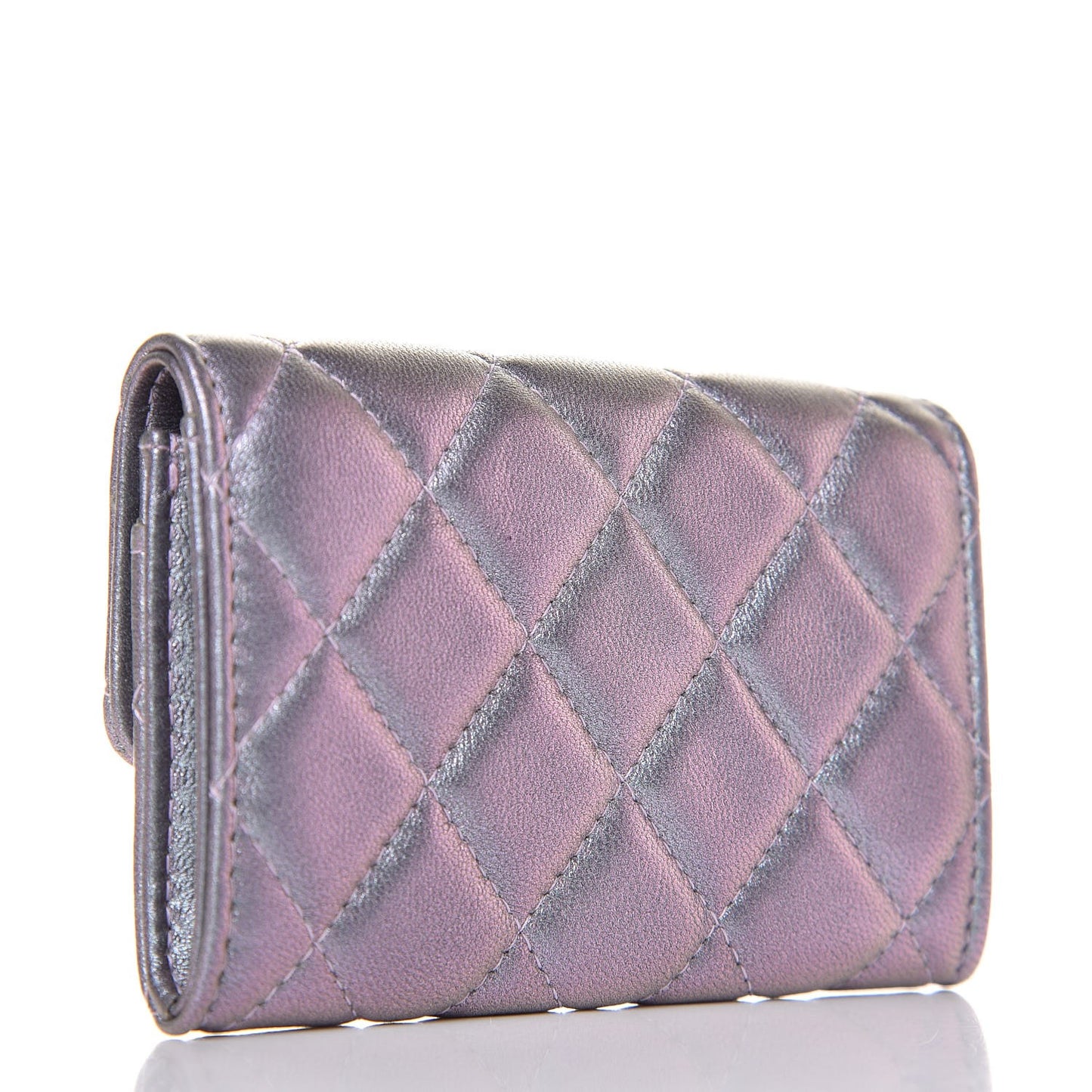 Iridescent Lambskin Quilted Reissue Flap Card Holder Light Purple