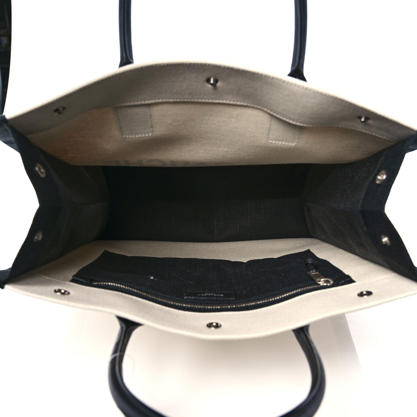 Linen Calfskin Rive Gauche North South Tote White Black