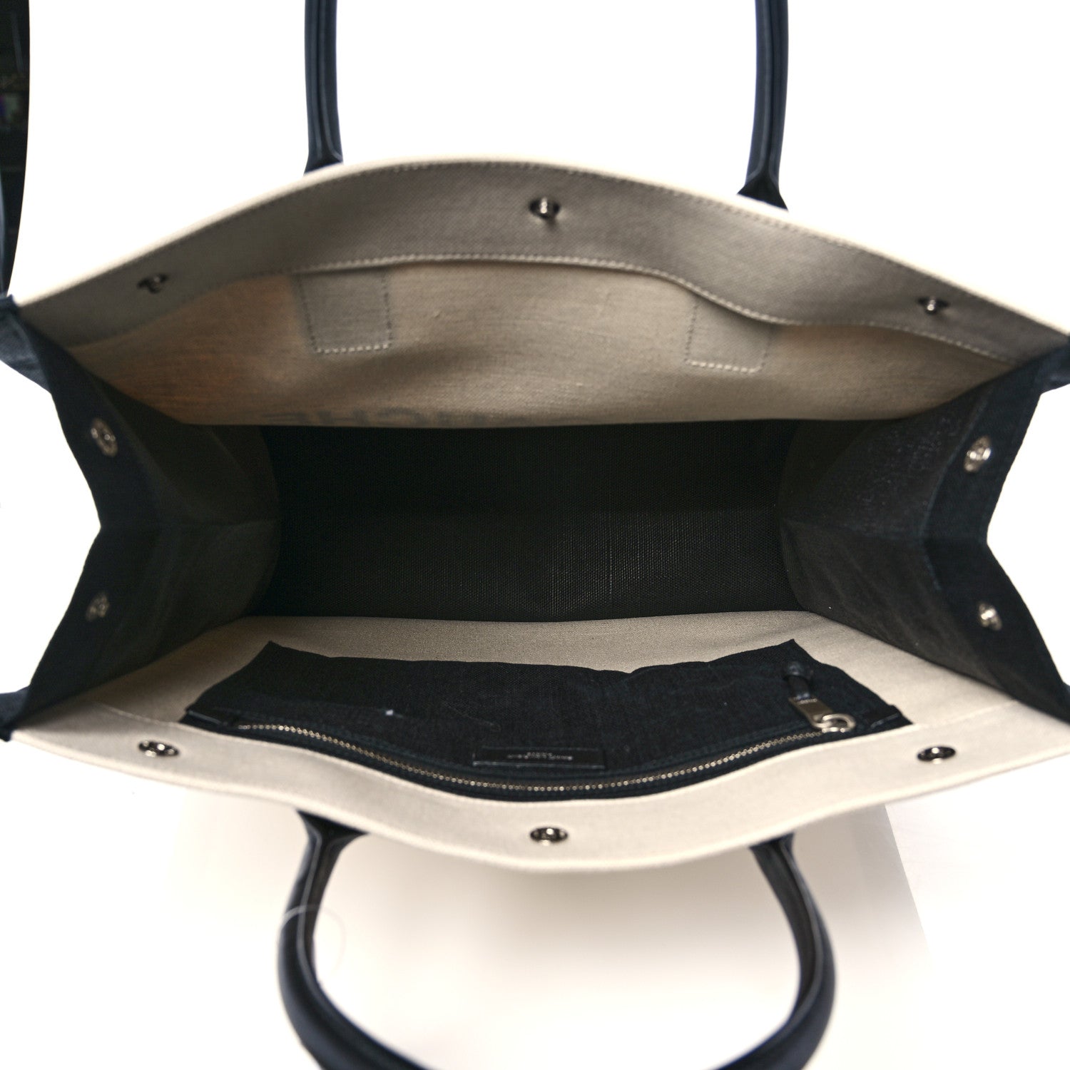 Saint Laurent Linen Calfskin Rive Gauche North South Tote White Black 5 of 9