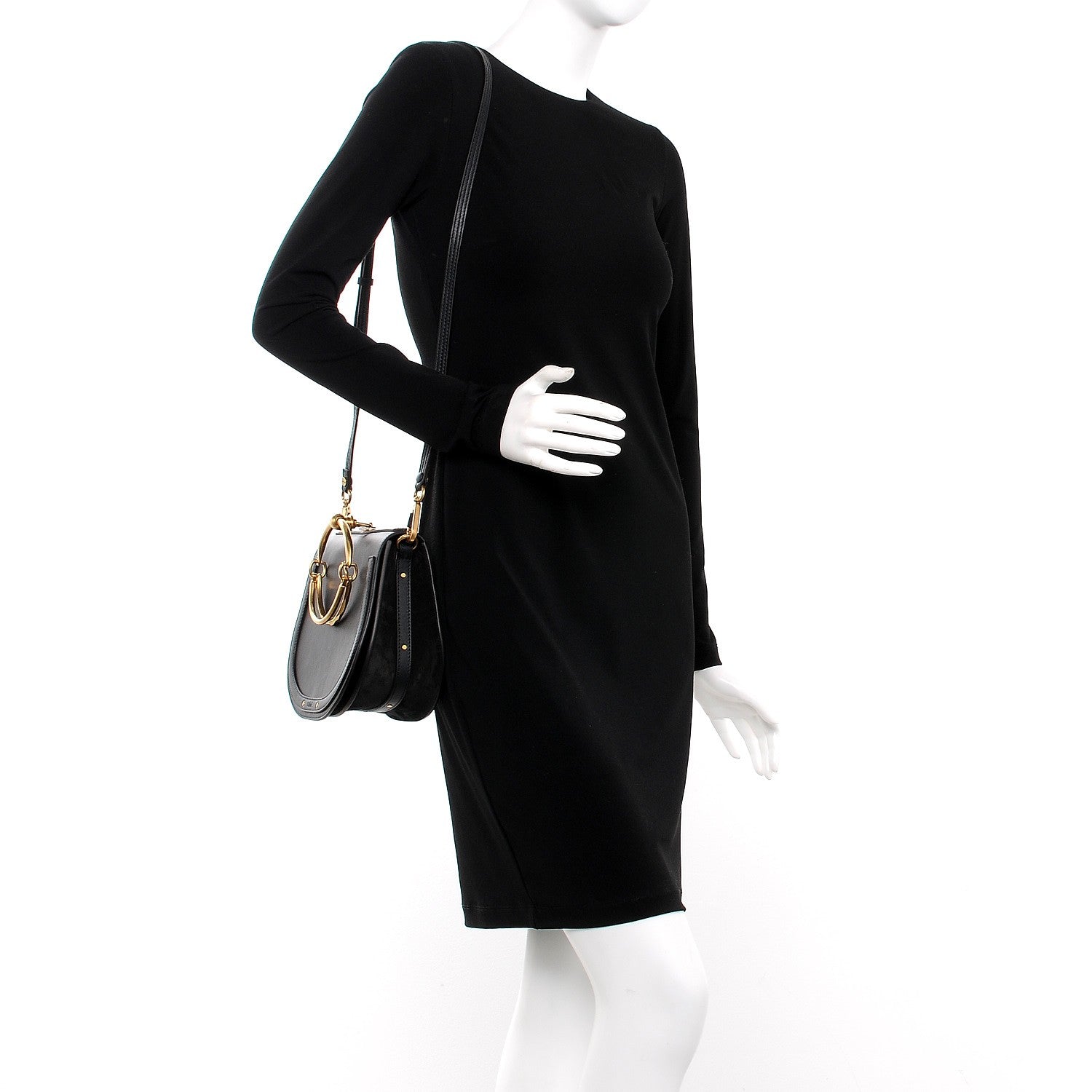 Chloe Calfskin Suede Medium Nile Bracelet Bag Black 2 of 7
