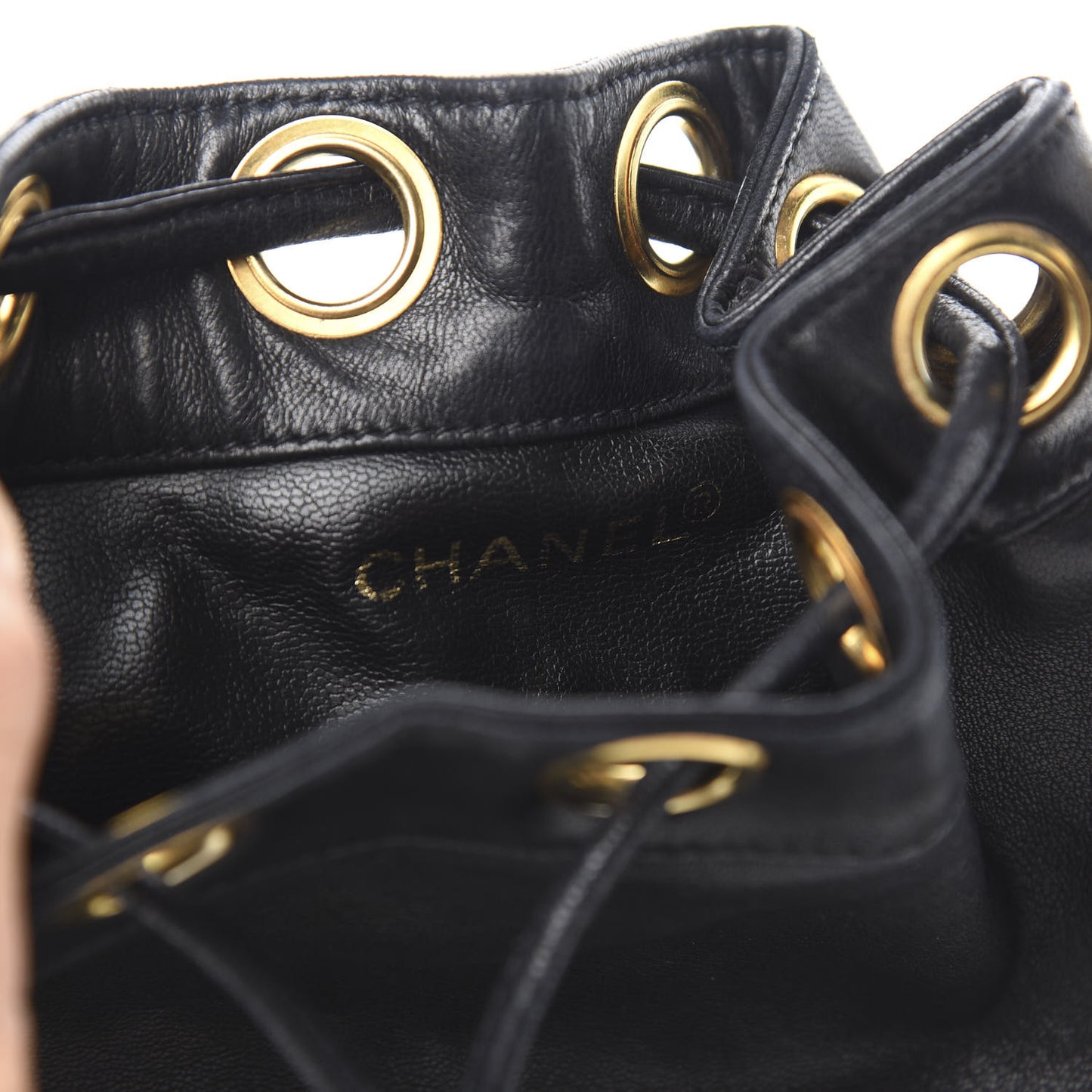 Lambskin Drawstring Bucket Bag Black
