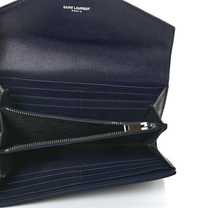 Saint Laurent Lambskin Mixed Matelasse Quilted Large Monogram Envelope Wallet Navy 8 of 8