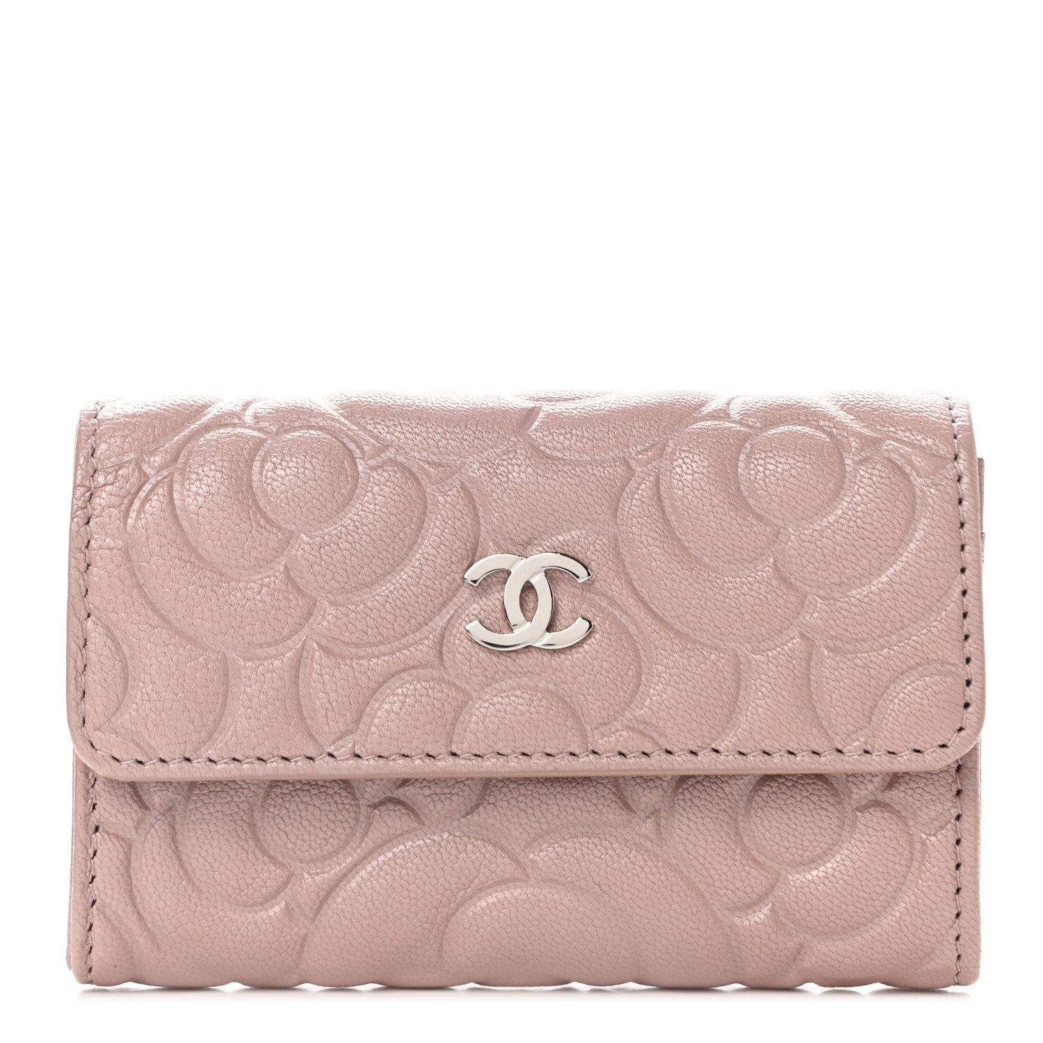 Chanel Goatskin Camellia Embossed Card Holder Wallet Light Pink 1 of 9