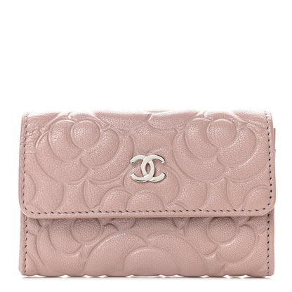 Chanel Goatskin Camellia Embossed Card Holder Wallet Light Pink 1 of 9