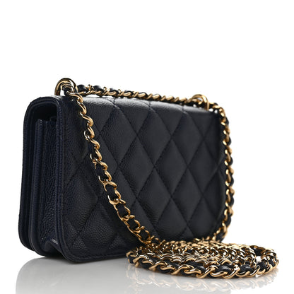 Chanel Caviar Quilted Pocket Twins Clutch With Chain Navy 2 of 8