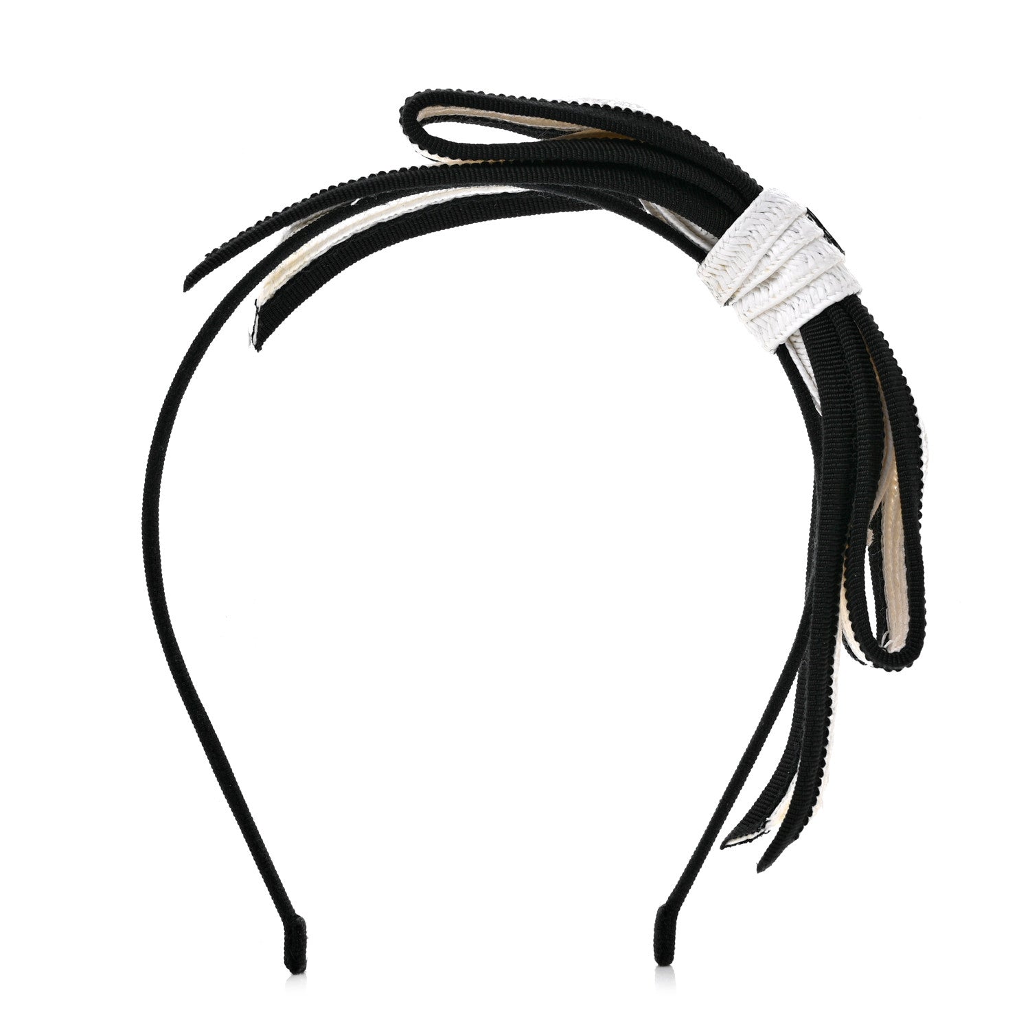 Chanel Raffia Bow CC Headband Black White 1 of 7