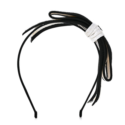 Chanel Raffia Bow CC Headband Black White 1 of 7
