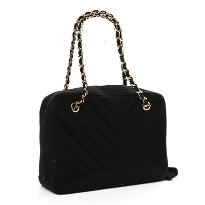 Chanel Jersey Chevron Quilted Camera Case Black 3 of 14