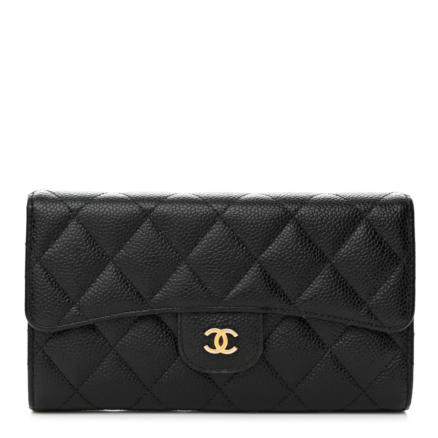 Caviar Quilted Large Flap Wallet Black